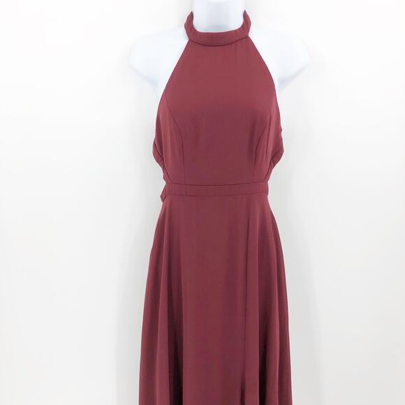 Dessy Collection Womens Halter Gown 2 Red Cabernet Maxi Dress Open Back NWOT - Picture 4 of 13
